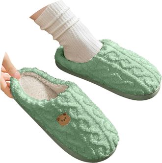 Generic 2026 Fuzzy Moon Women Slippers Comfy Warm Couple Slip On Heart for Winter Cute Star (Light Green, 4)