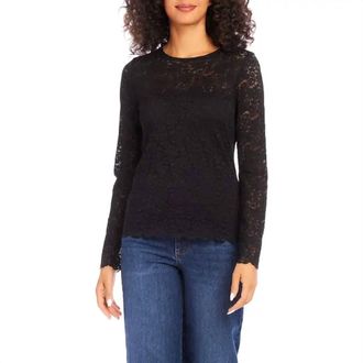 Karen Kane Long Sleeve Lace Top In Charcoal