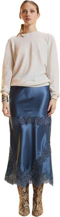 Cynthia Rowley Satin Lace Skirt in Denim Blue at Nordstrom, Size X-Small