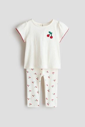 H&M 2-piece top and leggings set in White/cherries at Nordstrom, Size 18M