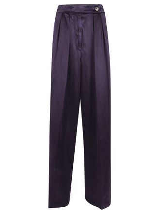 Dries Van Noten Wide-Leg Satin Trousers with Double Front Pleats