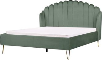 Beliani Cama Con Somier De Terciopelo Verde 160 X 200 Cm Cabecero Ambillou