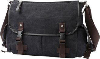 Generic Compatible For Vintage Canvas Leather Men Travel Bags Carry On Luggage Bag Duffel Handbag Tote Large Weekend(A-Black-17L)