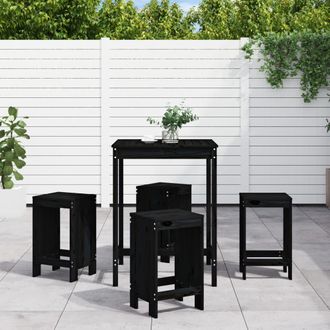 vidaXL Set De Mesa Y Taburetes Altos Jard&iacute;n 5 Piezas Madera Pino Negro Vidaxl