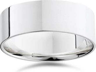 Pompeii3 8mm Flat High Polished Wedding Band 10K White Gold Size: 6.5