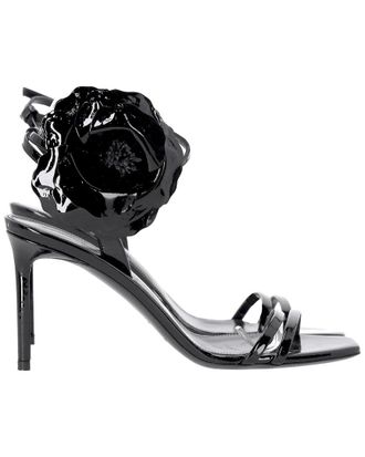 Saint Laurent Womens Patent Leather Amber Flower-Corsage Sandal (Authentic Pre-Loved)