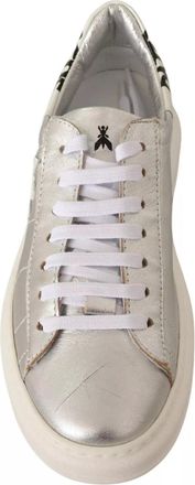 Patrizia Pepe Silver Full Grain Leather Lace Up Sneakers Womens Shoes (Pre-Owned)