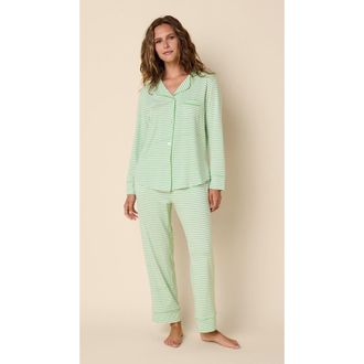The Cats Pajamas Pima Knit Pajama Set in Esential Stripe Pistachio at Nordstrom, Size X-Large