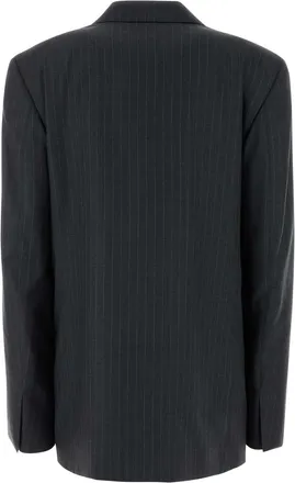 Gucci Womens Pinstriped Wool Blazer Gray Blazers
