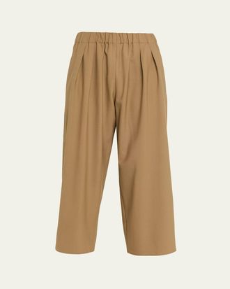 Maria McManus Pleated Wide-Leg Crop Pull-On Trousers