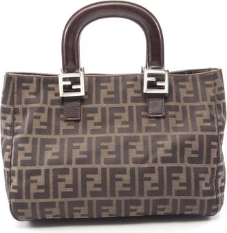 Fendi Brown Canvas Leather Handbag Tote Bag (Pre-Owned)