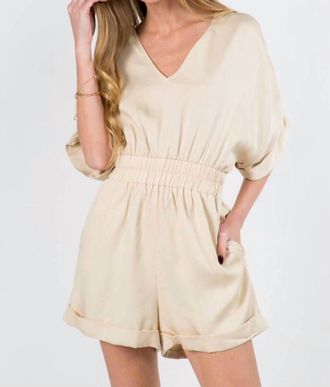Fanco Elastic Waist V-Neck Romper In Cream