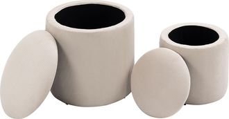 HOMCOM Homcom Set Di 2 Pouf Contenitore Imbottiti E Impilabili In Velluto Bianco