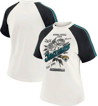 WEAR by Erin Andrews Womens WEAR by Erin Andrews White Jacksonville Jaguars Sleeve Stripe Distressed Raglan T-Shirt at Nordstrom, Size Xx-Large
