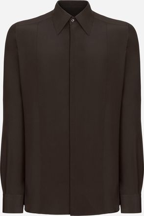 Dolce & Gabbana Silk Martini-fit Shirt With Shirt Front - Man Shirts Brown Silk 38