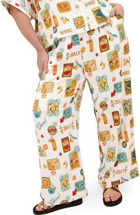 City Chic Amore Print Wide Leg Pants in Creme La Dolce at Nordstrom, Size Xxxs