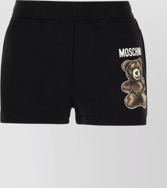 Moschino cotton shorts with bear graphic and elastic waistband