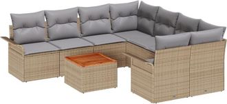 vidaXL Garden Sofa Set 9 pcs Beige Poly rattan Vidaxl