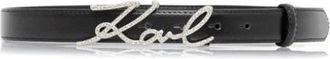 Karl Lagerfeld Riem van leer met ronde gesp - unisex - Riemen - Zwart - 75 CM - Leer - Accessoires