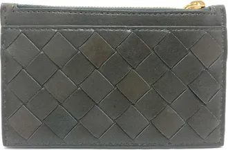 Bottega Veneta Khaki Leather Coin Purse/Coin Case (Pre-Owned)
