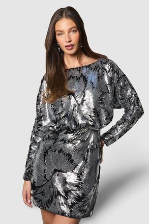 Coast Floral Sequin Batwing Mini Dress in Black at Nordstrom, Size 10
