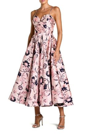 Mac Duggal Floral Brocade Sweetheart Neck A-Line Midi Dress in White Multi at Nordstrom, Size 10
