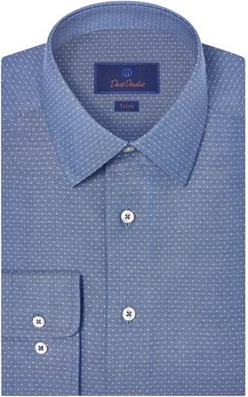 David Donahue Trim Fit Navy Micropattern Cotton Dobby Dress Shirt at Nordstrom, Size 16.5 - 32