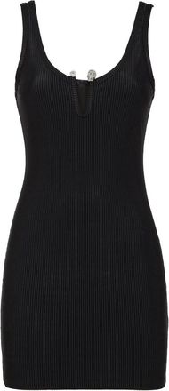 Philipp Plein Ribgebreide Jersey Slip Dress - Dames - Korte kleedjes - Zwart - L - Polyester - Kleedjes