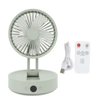 OEM Ventilador De Escritorio Recargable Por Usb Con 3 Velocidades, Pantalla Digital, Oscilaci&oacute;n Y Luz Ambiental - Verde/gris