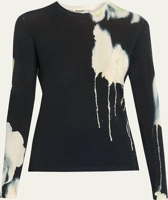 Jason Wu Watercolor Floral Merino Wool Crewneck Sweater
