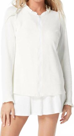 Beach House Womens Phoebe Relaxed Fit Ruffled Textured Rash Guard In White