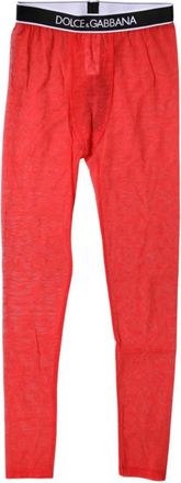 Dolce & Gabbana Logo Kant Lingerie Strakke Broek - Dames - Leggings - Rood - S - Nylon - Broeken