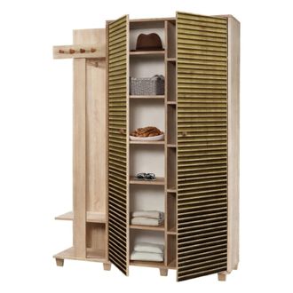 Dmora Muebles De Entrada Terpsi, Entrada Para Perchas, Composici&oacute;n Para Atrio, Consola De Almacenamiento Multifunci&oacute;n, 135x36h194 Cm, Roble, Con Embalaje Re