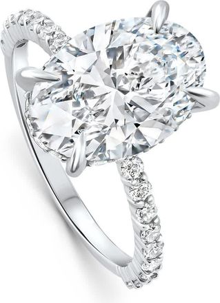 Pompeii3 Certified 4.55Ct Oval Diamond Side Halo Engagement Ring 14k White Gold Lab Grown Size: 7