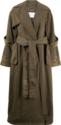 Blumarine panelled belted cotton trench coat - women - Cotton - 42 - Green