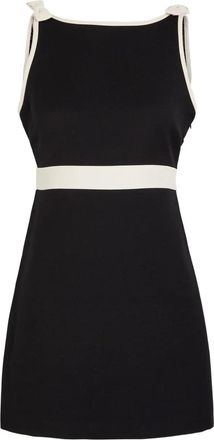 LoveShackFancy Catrice bow-appliqu&eacute; mini dress - women - Cotton/Polyester/Wool/Spandex/Elastane/Polyester/Elastane - 0 - Black