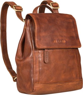 STILORD Allegra Elegant Genuine Leather Backpack Small City Daypack Women Vintage Leather Rucksack Ladies Retro Suede Shoulder Bag, Colour:brandy - cognac