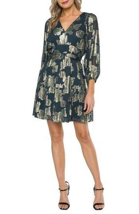 Matty M Vivian Metallic Floral Long Sleeve Minidress in Deep Teal at Nordstrom Rack, Size Small