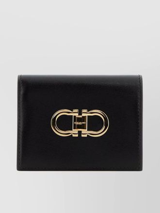 Ferragamo leather wallet fold-over design gold-tone hardware