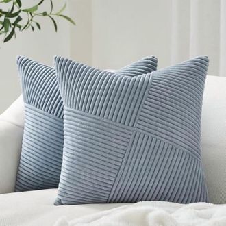 OEM Fundas De Almohada De Pana Gris Azulada, 30x30 Cm (12x12 Pulgadas), Juego De 2 Piezas, Fundas De Almohada De Patchwork A Rayas Con Dise&ntilde;o De Molino De