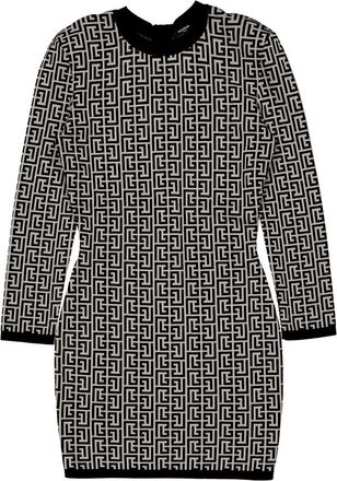 Balmain Jacquard Monogram Mini Dress, Brand Size 40 (US Size 8)