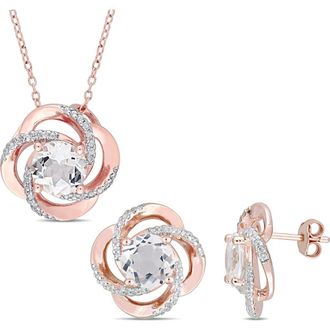 Delmar White Topaz Swirl Stud Earrings & Pendant Necklace Set in Rose Gold/Silver at Nordstrom Rack