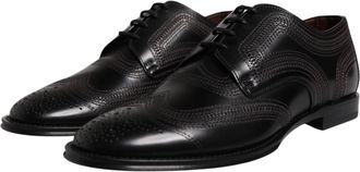 Dolce & Gabbana Mens Black Embroidered Classic Leather Derby Dress Shoes
