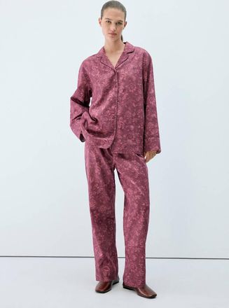 Mango Pantaloni pigiama stampa piping bordeaux - Donna - S - MANGO