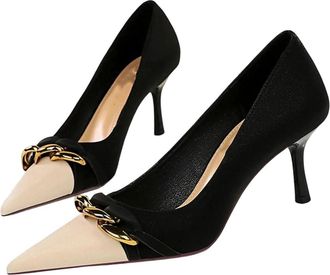 Generic Women High Heel Pumps Pointed Toe Metal Chain Detail Party Wedding Elegant Dress Shoes Black