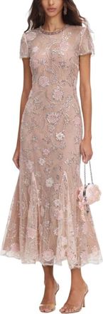 Self Portrait Vestido Midi con Lentejuelas Florales - Dresses - Mujer - Rosa - S