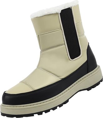 Generic Winter Shoes for Women Waterproof Prints Flat Round Toe Lazy Suede Shoes Boots Ladies Safety Boots (Khaki, 5.5)