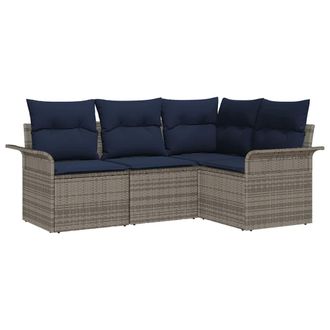 vidaXL Conjunto De Sof&aacute; De Jard&iacute;n Con Coj&iacute;n 4 Pcs Gris Rat&aacute;n Sint&eacute;tico Vidaxl