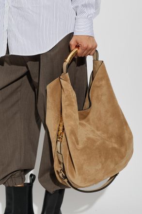 Moschino Suede Bag Handle Me, Womens, Beige