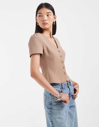 Asos top sartoriale con bottoni e vita stretta in coordinato-Marrone